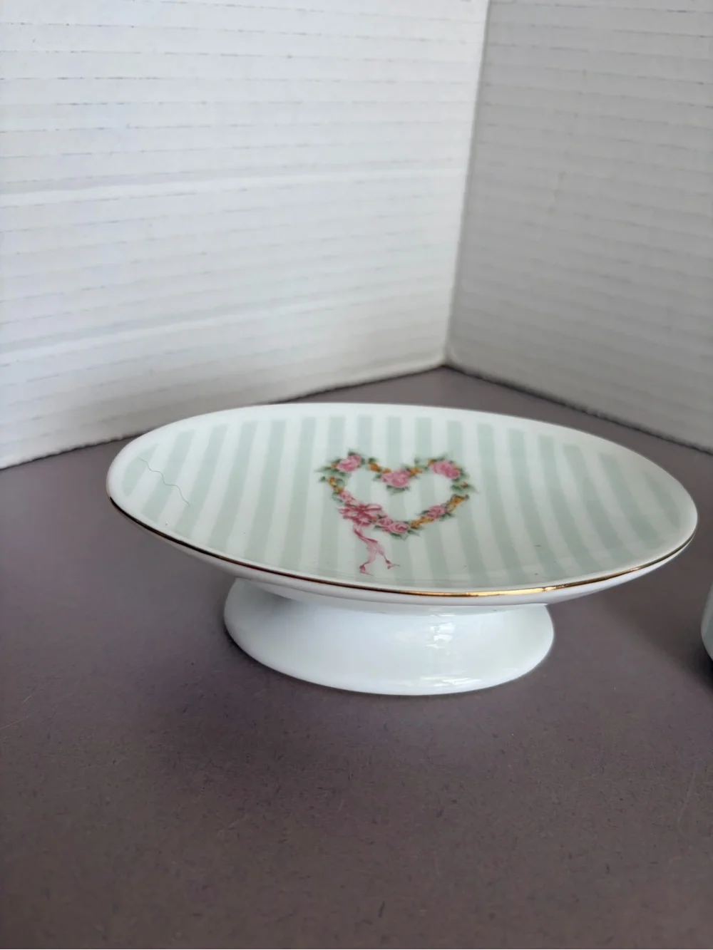 Otagiri Porcelain Heart Floral Vanity Dish and Brush Holder